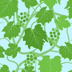 Branch of grapes with leaves and berries seamless vector pattern