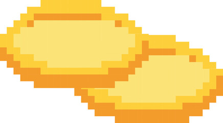 A pixel art image of two golden coins or tokens.
