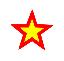 Yellow star with red border symbol for decoration, badges, icons, labels, and graphic design projects on transparent background