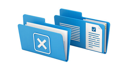 Blue folders with document files approved rejected archive digital data management