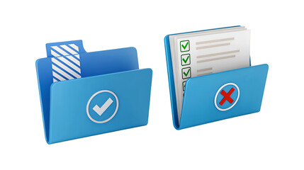 Blue Folders Showing Success and Failure Checkmarks and X