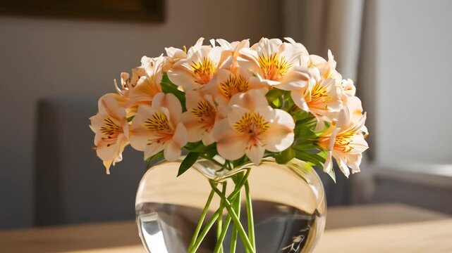 Heart shaped glass vase with pale orange flowers