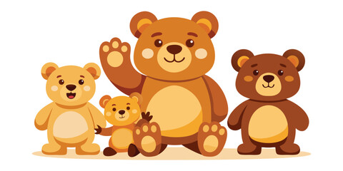 Obraz premium Four Cartoon Teddy Bears of Different Sizes and Colors Posed Together on White stuffed animal