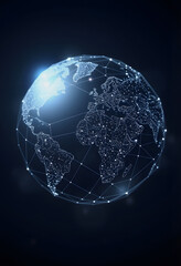 Big data network on wireframe globe. Global connectivity and internet telecommunication technology. Planet Earth map., smooth light, with white tones