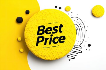 Yellow circle with "Best Price" text, abstract design