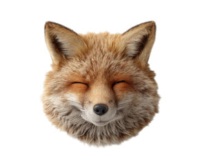 Fototapeta premium Smiling fox head fluffy fur closed eyes realistic animal portrait orange brown color cute expression isolated on transparency background detailed texture cheerful mood