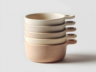 Set of neutral-toned ceramic measuring cups stack
