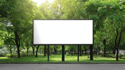 Fototapeta premium Billboard Mockup in Lush Green Park: Outdoor Advertising Template for Marketing Campaigns and Promotions