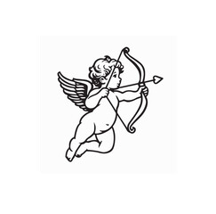 Fototapeta premium Little Cupid Shooting Arrow Valentines Day Logo Vector Design on white background.