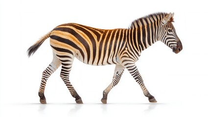 Fototapeta premium Zebra walking on white background