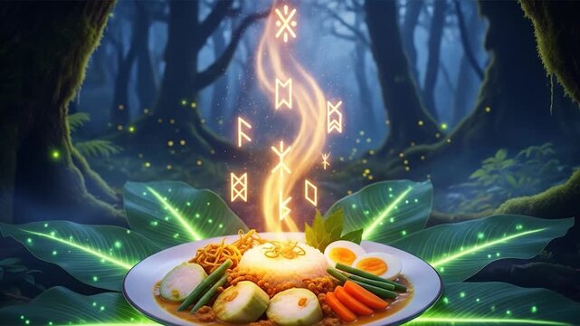 Mystical Forest Meal: Animated Runes and Enchanted Food Presentation Video
