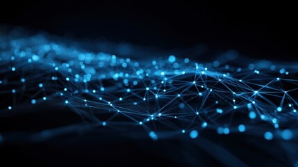 Obraz premium Abstract Blue Network Visualization: Data Connection, Artificial Intelligence, and Futuristic Technology Concept