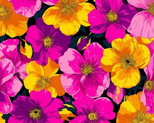 Colorful floral pattern with vivid blossoms in shades of pink