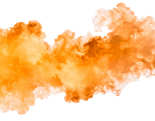 Dense Orange Smoke Effect Spreading Over Floor, low angle view, isolated transparent background PNG