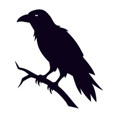 Raven on Branch Silhouette – Halloween Vector Cutout