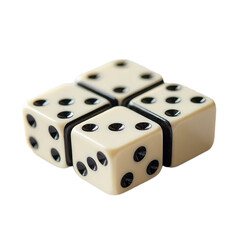 a close-up view of four ivory dominoes connected in a square arrangement against a plain white background.