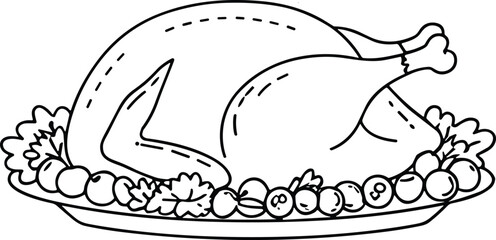 Roast Turkey Outline – Festive Dinner Platter Vector Illustration