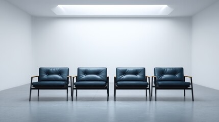 Fototapeta premium Modern Waiting Room with Leather Armchairs and Minimalist Design, Ideal for Corporate or Medical Spaces