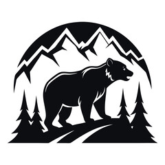 Mountain Bear vector clean black silhouette design white background