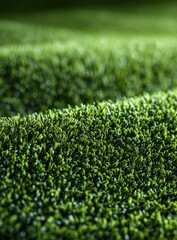 A close-up view showcases lush, vibrant green artificial turf, creating a textured, inviting perfect for outdoor spaces.