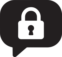 Silhouette of chat bubble with lock symbol representing secure messaging, privacy, and protected communication.