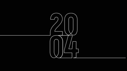 2004 year continuous line art clip self drawing animation on white black background. vertically single one line art outline illustration 2004 year numbers video