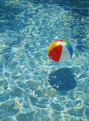 Obraz premium A colorful inflatable sphere floats serenely on the shimmering of a clear, inviting body of water under bright sunlight.