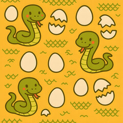 Obraz premium Cute Cartoon Style Snake and Egg Pattern Background Illustration