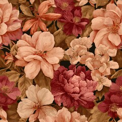 Colorful floral pattern with vivid blossoms in shades of pink