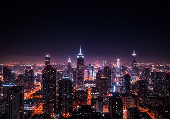 Fototapeta premium An urban landscape captured from above, highlighting the magnificent display of city lights and the vibrant energy of the metropolis