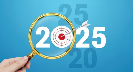 Focus on 2025: A Conceptual Image of Future Goals and Targeted Success with Magnifying Glass