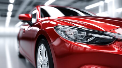Naklejka premium Sleek Red Car Detail: Modern Automotive Design and Style in Studio Setting
