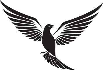 Naklejka premium Detailed Bird Vector – Open Wings with Feather DetailRealistic Bird Illustration – Spread Wings and Separate FeathersFlying Bird Vector – Open Wings, Detailed Feather DesignMajestic Bird Silhoue