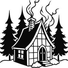 Eerie silhouette of a witch s cottage in a spooky forest isolated on white background isolated on transparent background