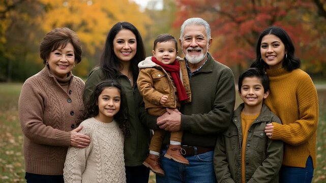 Large multi-generational family portrait outdoors