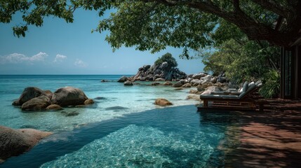 Tranquil Oceanfront Retreat with Infinity Pool and Relaxing Deck Chairs