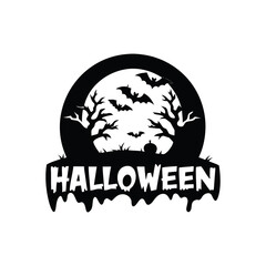 Spooky halloween scene with full moon bats and silhouetted trees isolated on white background isolated on transparent background