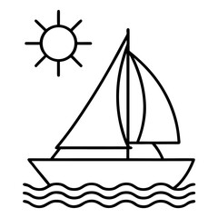 Sailboat on Sea with Sun Line Art Icon | Sailing & Travel Vector