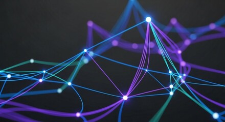 Dynamic glowing network lines connecting abstract nodes, representing data, technology, and connections
