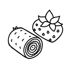 pastry delight hand drawn roll cake and strawberry