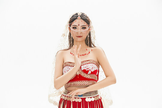 Belly dancers dressed in traditional Indian costumes
