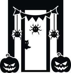 Spooky halloween doorway with cobwebs and jack o lantern isolated on white background isolated on transparent background