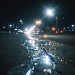 Focusing precisely with bright white lights falling on the crack formed deep in the glass. The overall atmosphere is a very calm atmosphere 