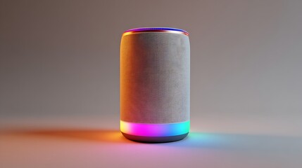 Smart speaker with RGB lighting, studio shot, white background, technology .