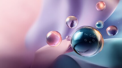 modern abstract background with floating glass spheres, pastel gradient, smooth glossy 3d texture 