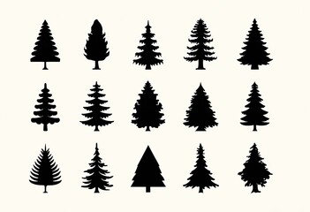Obraz premium Silhouettes of various evergreen trees