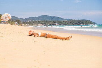 The beach is suitable for sunbathing, Kata Karon. at Phuket Thailand.