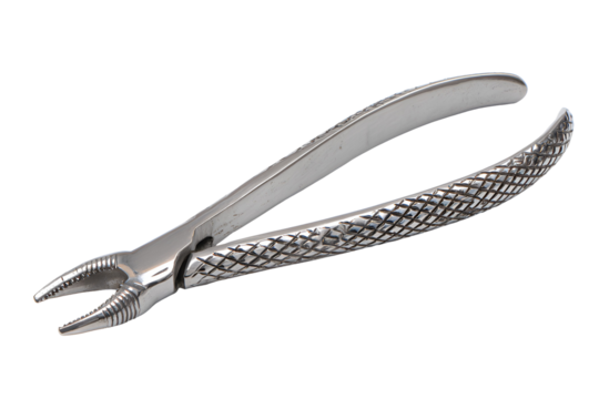Antique dental extraction forceps isolated on transparent background