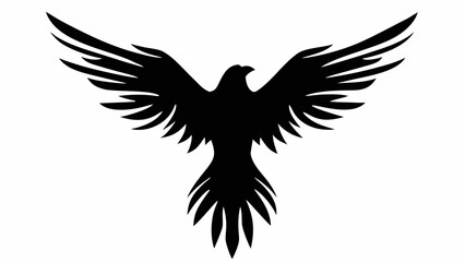 Silhouette of a bird with spread wings displaying its feathers in a symmetrical design element style