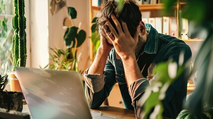 The young man is calculating household expenses and mortgage payments.